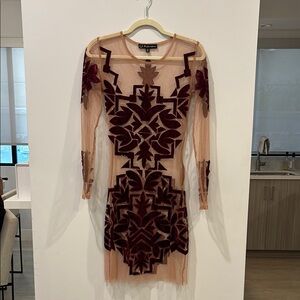 For Love & Lemons Sheer Dress with Burgundy Accents
